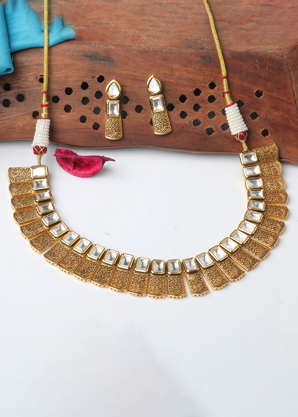 Golden & Red Kundan Necklace Set