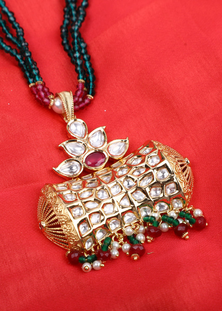 Golden & White Kundan Necklace Set with Stones work