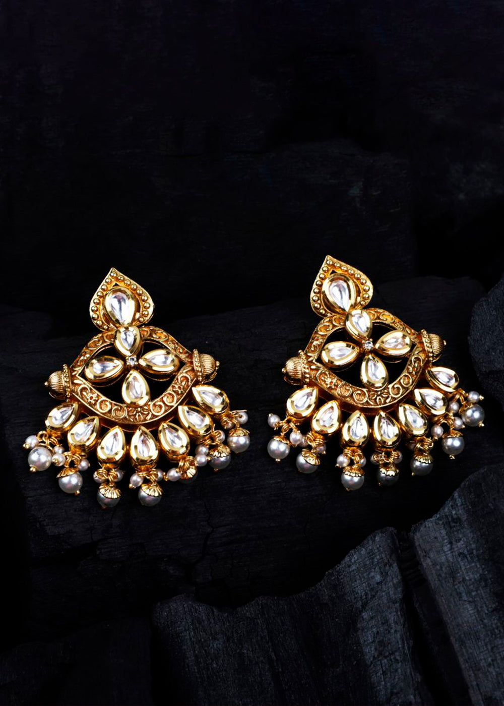 Golden & White Kundan Earrings having Pearls