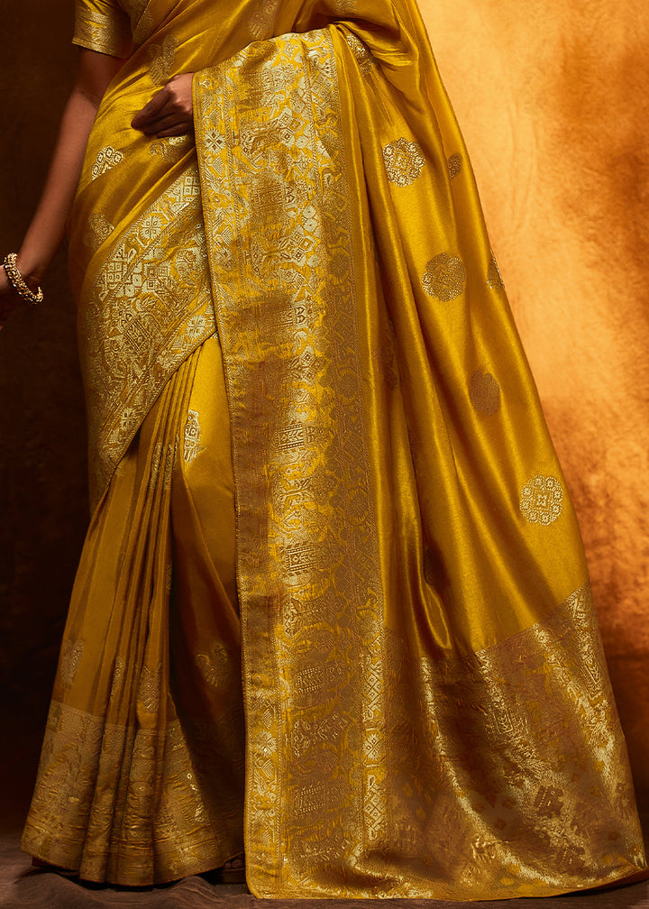 Gold Yellow Woven Viscose Silk Saree