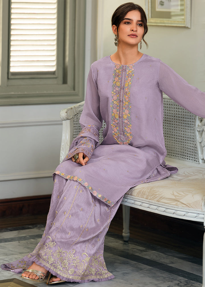 Pastel Purple Designer Woven Viscose Organza Salwar Suit with Embroidery work