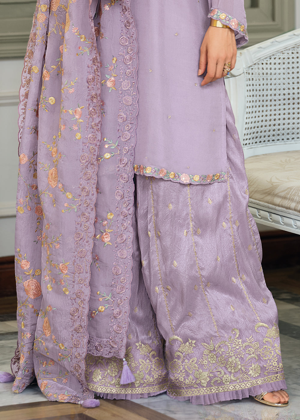 Pastel Purple Designer Woven Viscose Organza Salwar Suit with Embroidery work