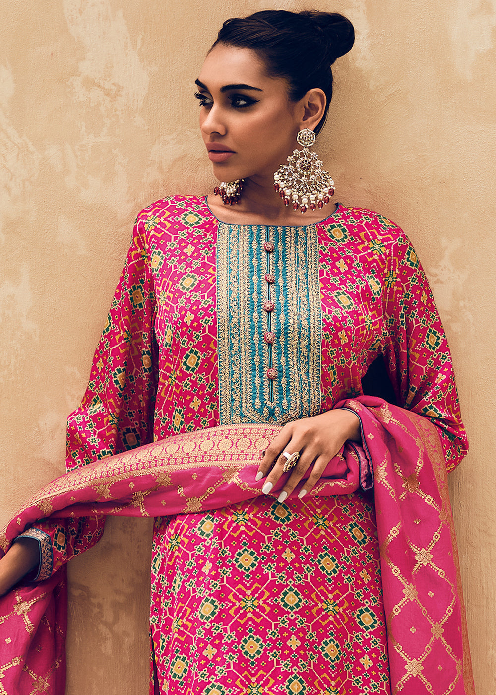Shades Of Pink Digitally Printed Silk Salwar Suit with Embroidery Work