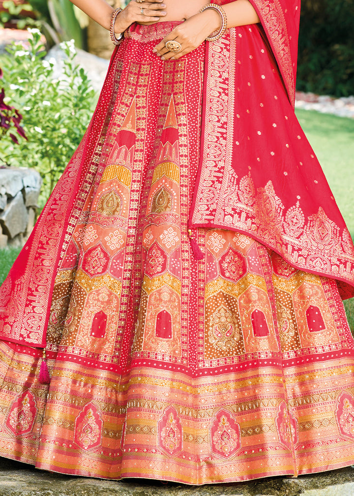 Shades Of Pink Ready to Wear Dola Silk Lehenga Choli with Hand work Embroidery & Khatli Work
