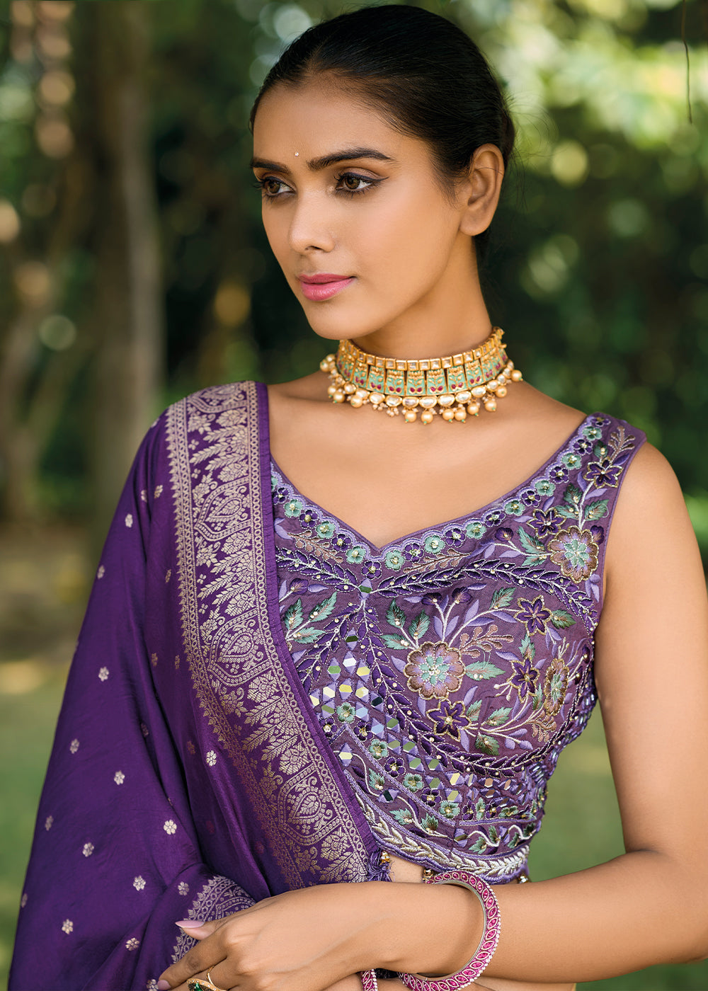 Shades Of Purple Ready to Wear Dola Silk Lehenga Choli with Hand work Embroidery & Khatli Work