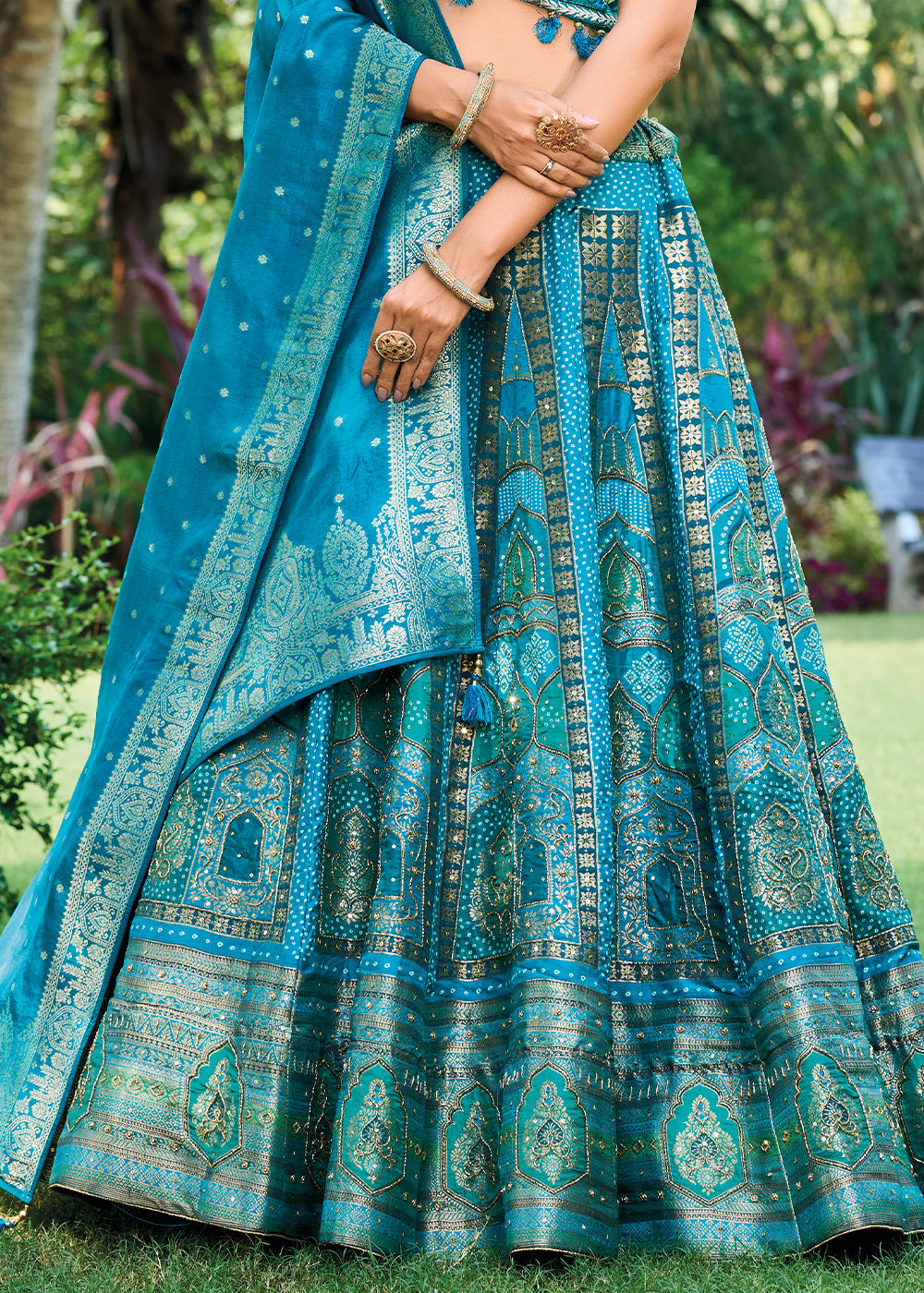 Cerulean Blue Ready to Wear Dola Silk Lehenga Choli with Hand work Embroidery & Khatli Work