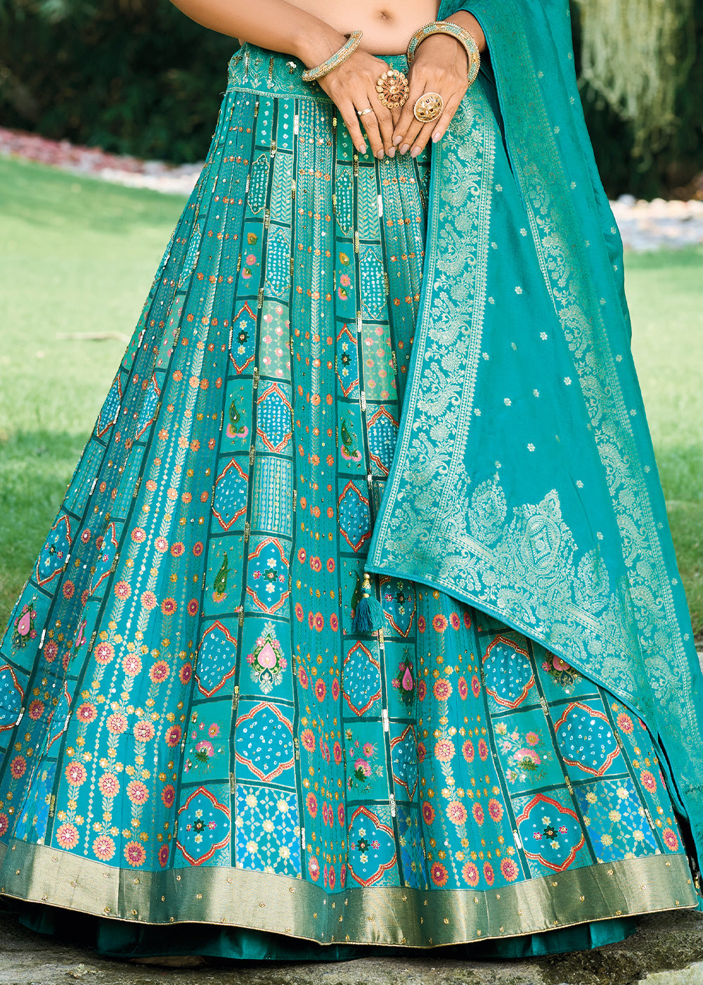 Shades Of Blue Ready to Wear Dola Silk Lehenga Choli with Hand work Embroidery & Khatli Work