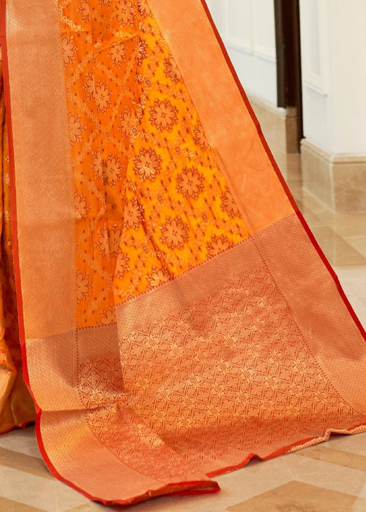 Orange Patola Silk Saree with Jaal work Border