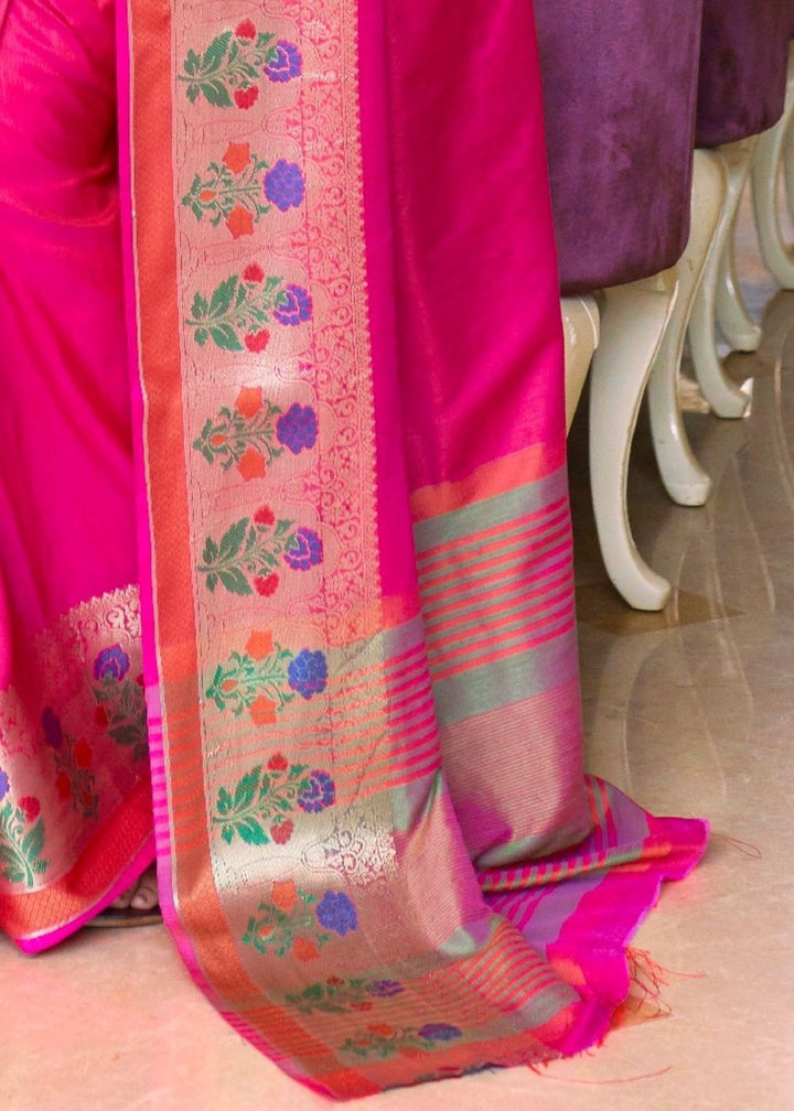 Hot Pink Handloom Weave Silk Saree