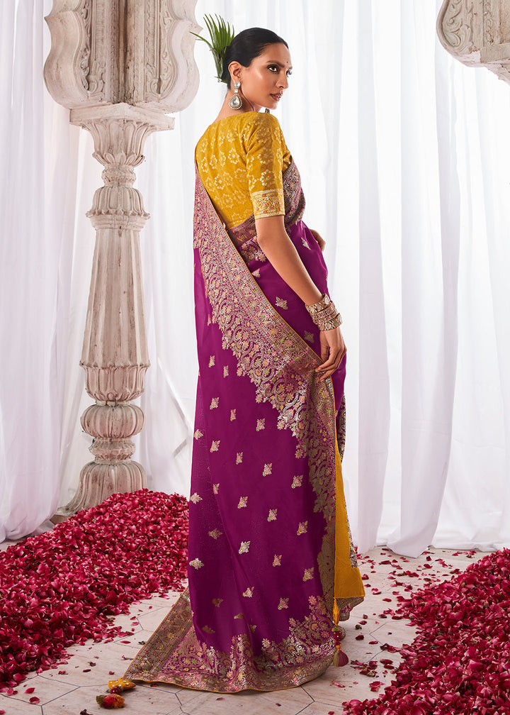 Sangria Purple Kora Silk Saree with Meenakari Pallu & Designer Blouse