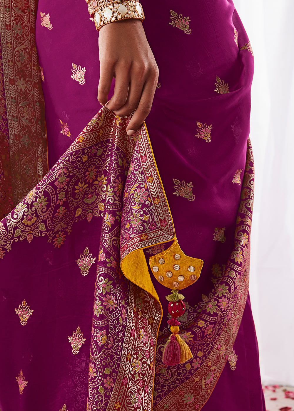 Sangria Purple Kora Silk Saree with Meenakari Pallu & Designer Blouse