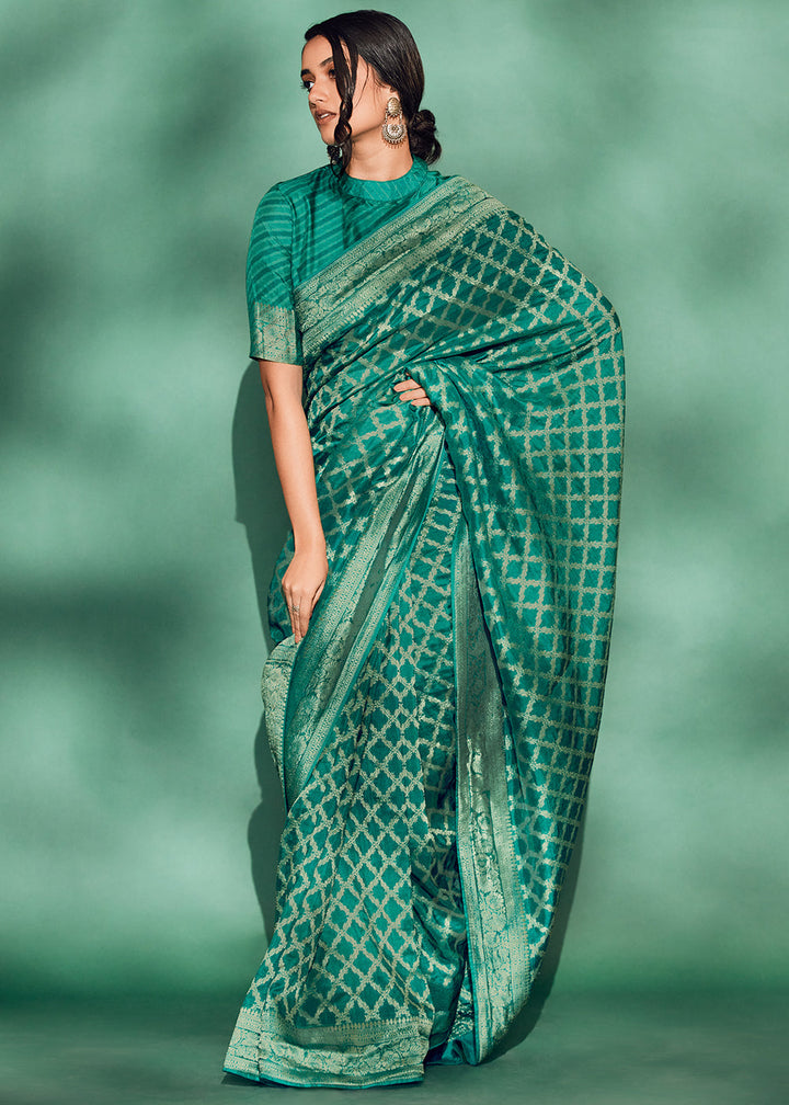 Dynasty Green Woven Viscose Silk Saree: Top Pick