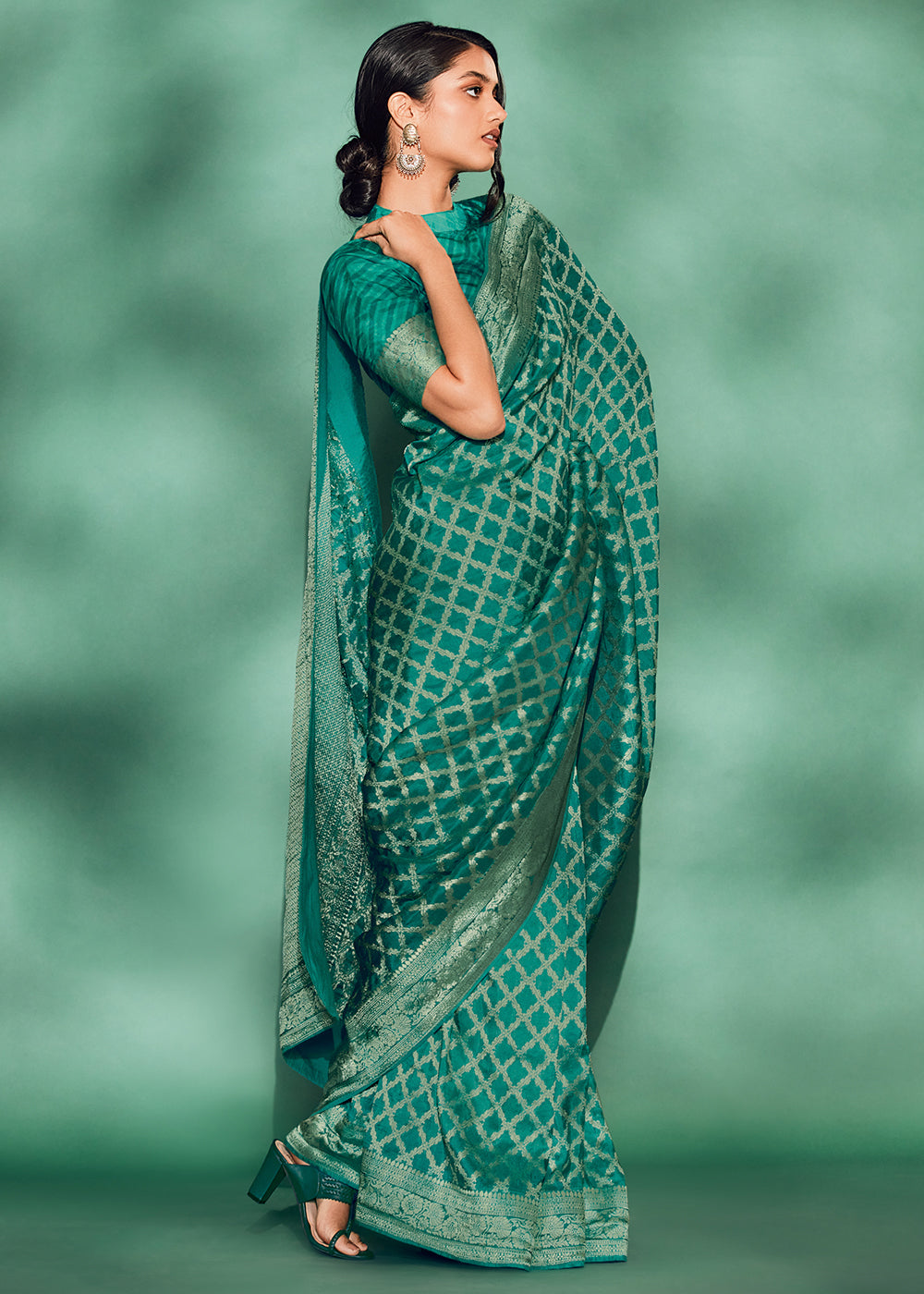 Dynasty Green Woven Viscose Silk Saree