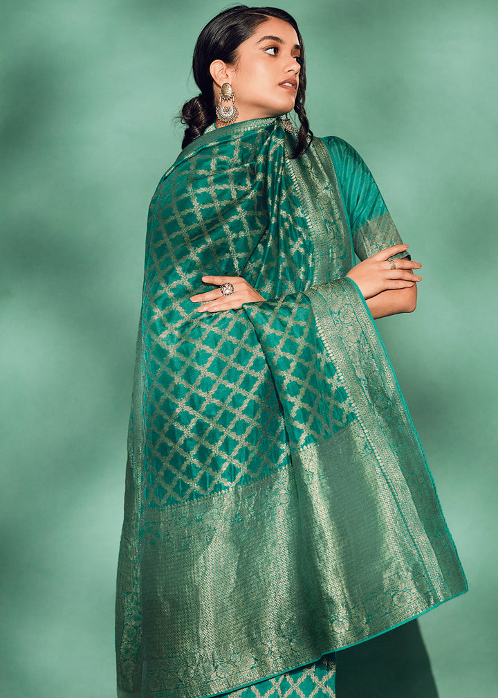 Dynasty Green Woven Viscose Silk Saree: Top Pick