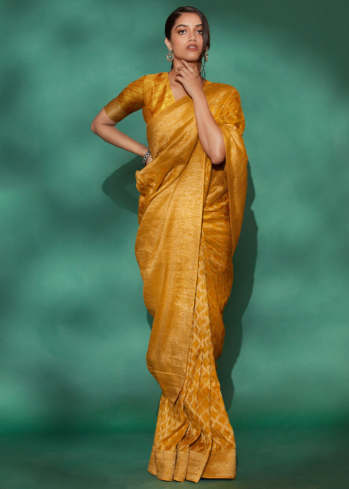 Amber Yellow Woven Viscose Silk Saree: Top Pick