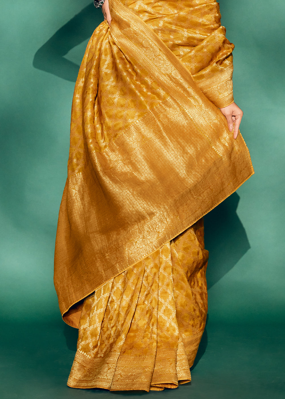 Amber Yellow Woven Viscose Silk Saree: Top Pick