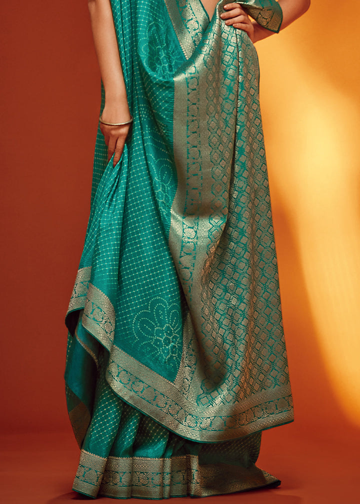 Teal Blue Bandhani Printed Woven Viscose Silk Saree