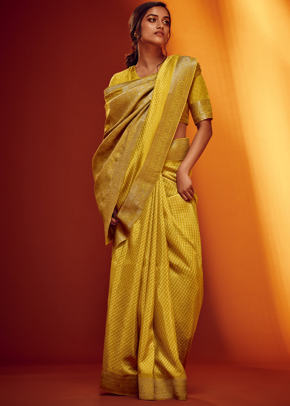 Titanium Yellow Bandhani Printed Woven Viscose Silk Saree