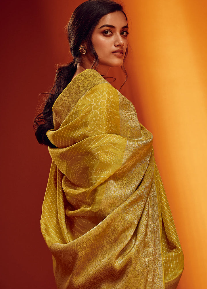 Titanium Yellow Bandhani Printed Woven Viscose Silk Saree