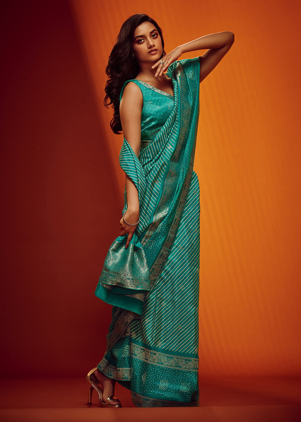 Blue Green Bandhani Printed Woven Viscose Silk Saree: Top Pick