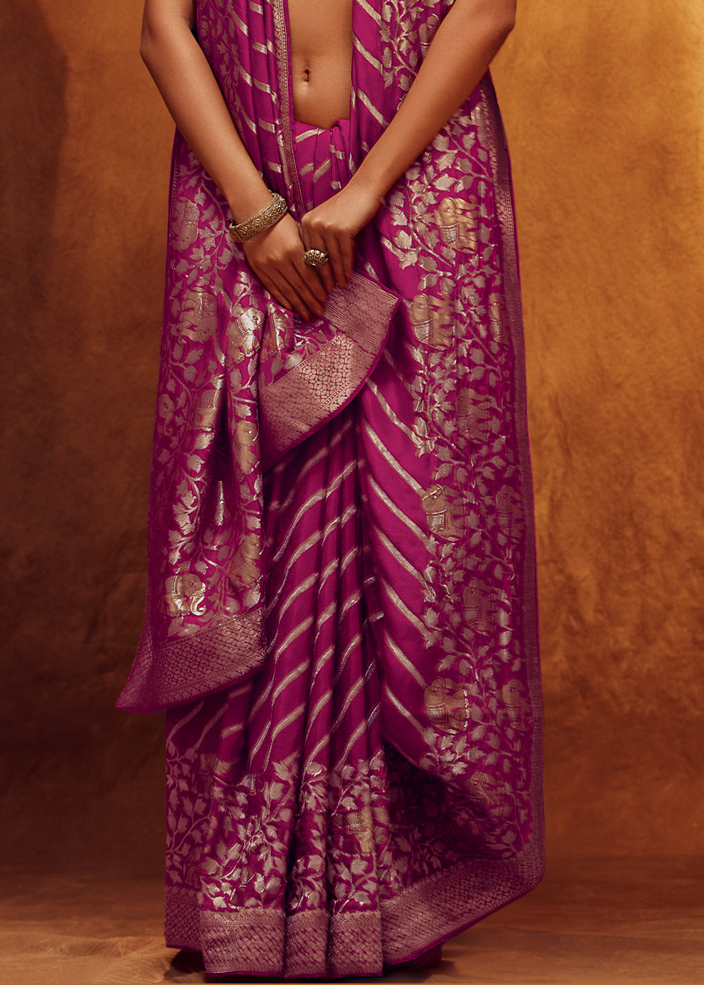 Magenta Purple Woven Viscose Silk Saree