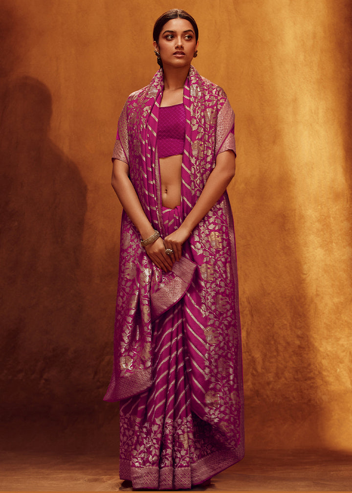 Magenta Purple Woven Viscose Silk Saree