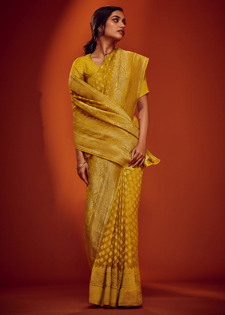 Cyber Yellow Woven Viscose Georgette Saree: Top Pick