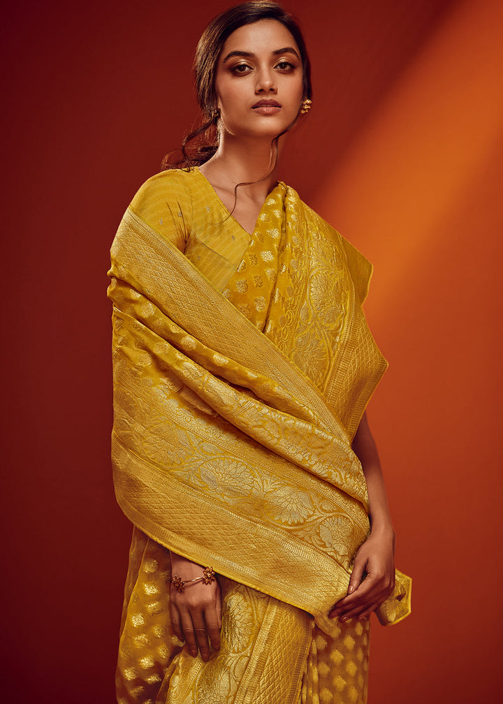 Cyber Yellow Woven Viscose Georgette Saree: Top Pick