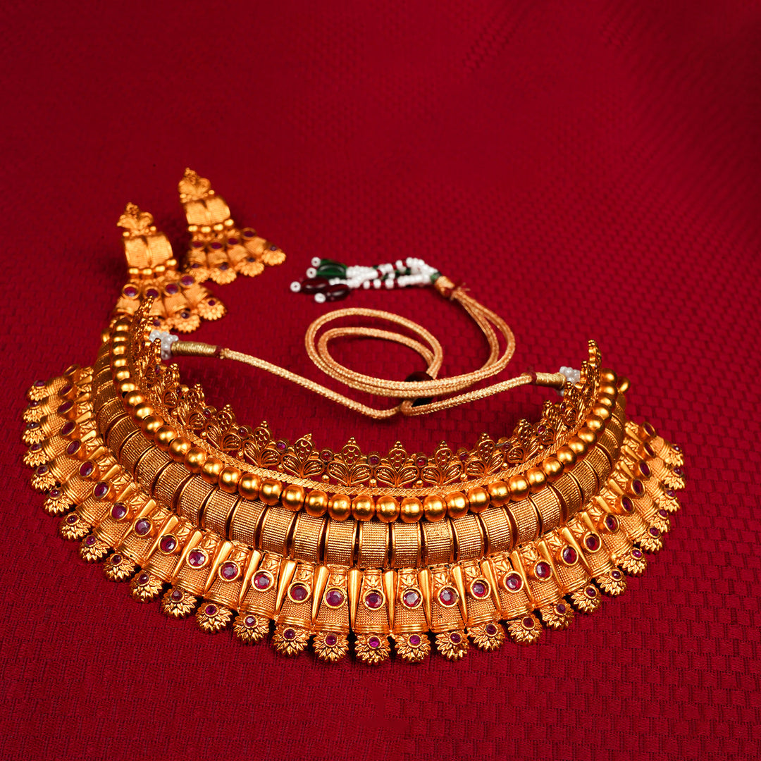 Golden & Red Jadau Necklace Set