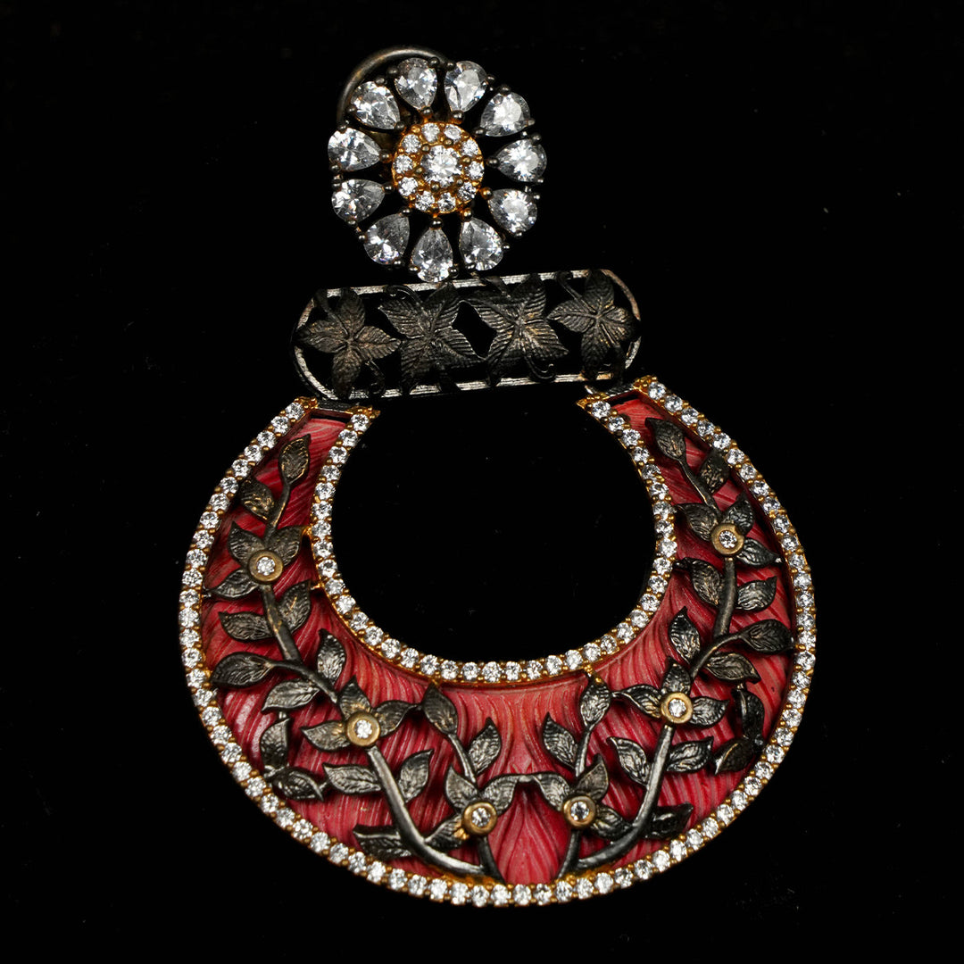 Light Red Designer Earrings with Meenakari & Stone work