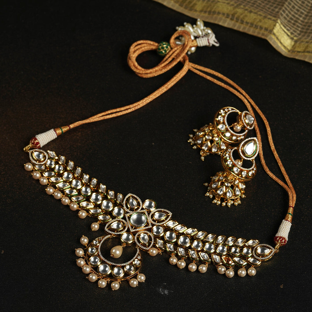 White Kundan Necklace Set with Stones & Beads