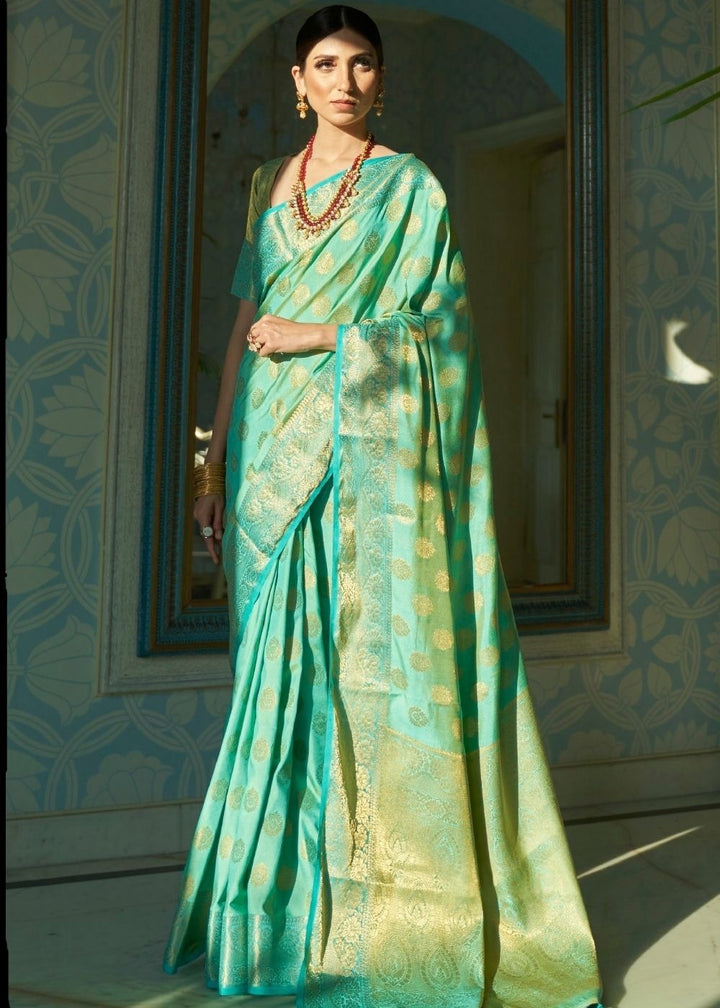 Sapphire Blue Zari Woven Banarasi Silk Saree