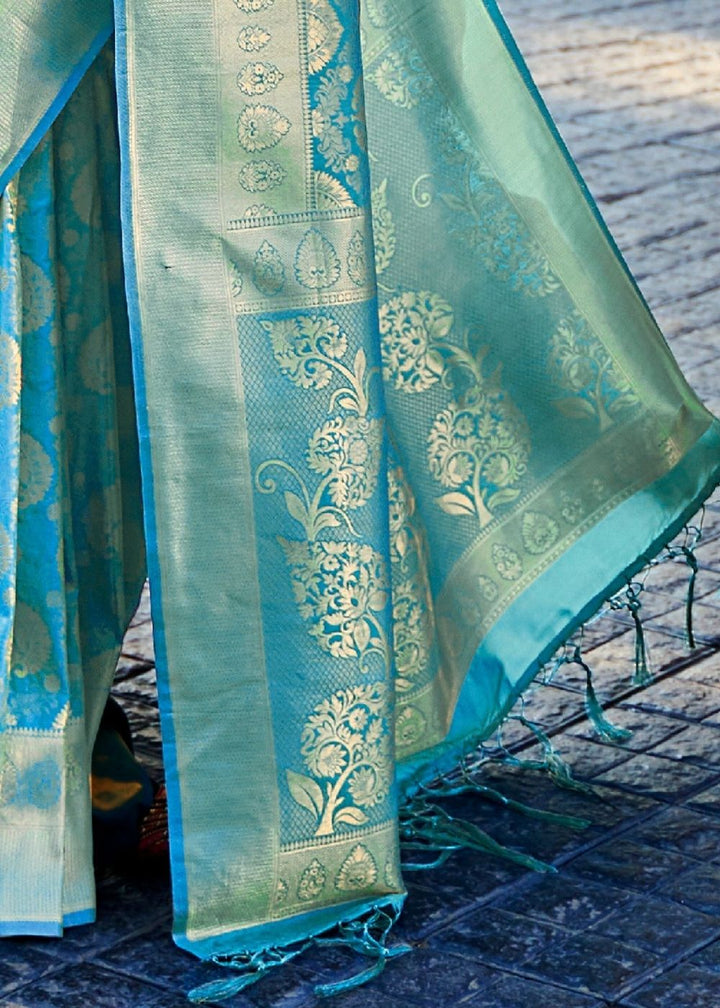 Sky Blue Handloom Weave Kanjivaram Silk Saree